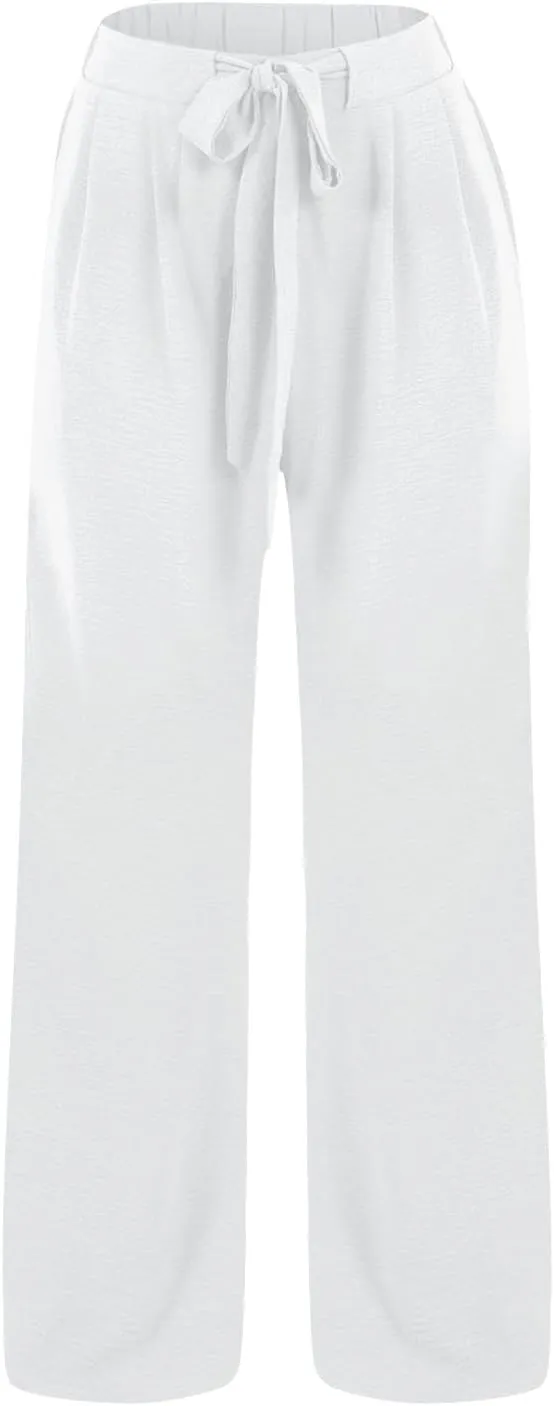 Women Wide Leg Pants 2025 Summer High Waist Casual Trousers with Belt Loose Lounge Beach Travel Vacation Clothes