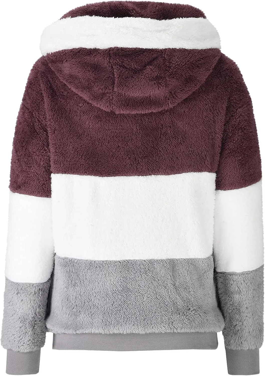 Womens 2024 Winter Fuzzy Fleece Jacket Fur Fluffy Hooded Jacket Coat Color Block Patchwork Coats Warm Overcoat Outwear