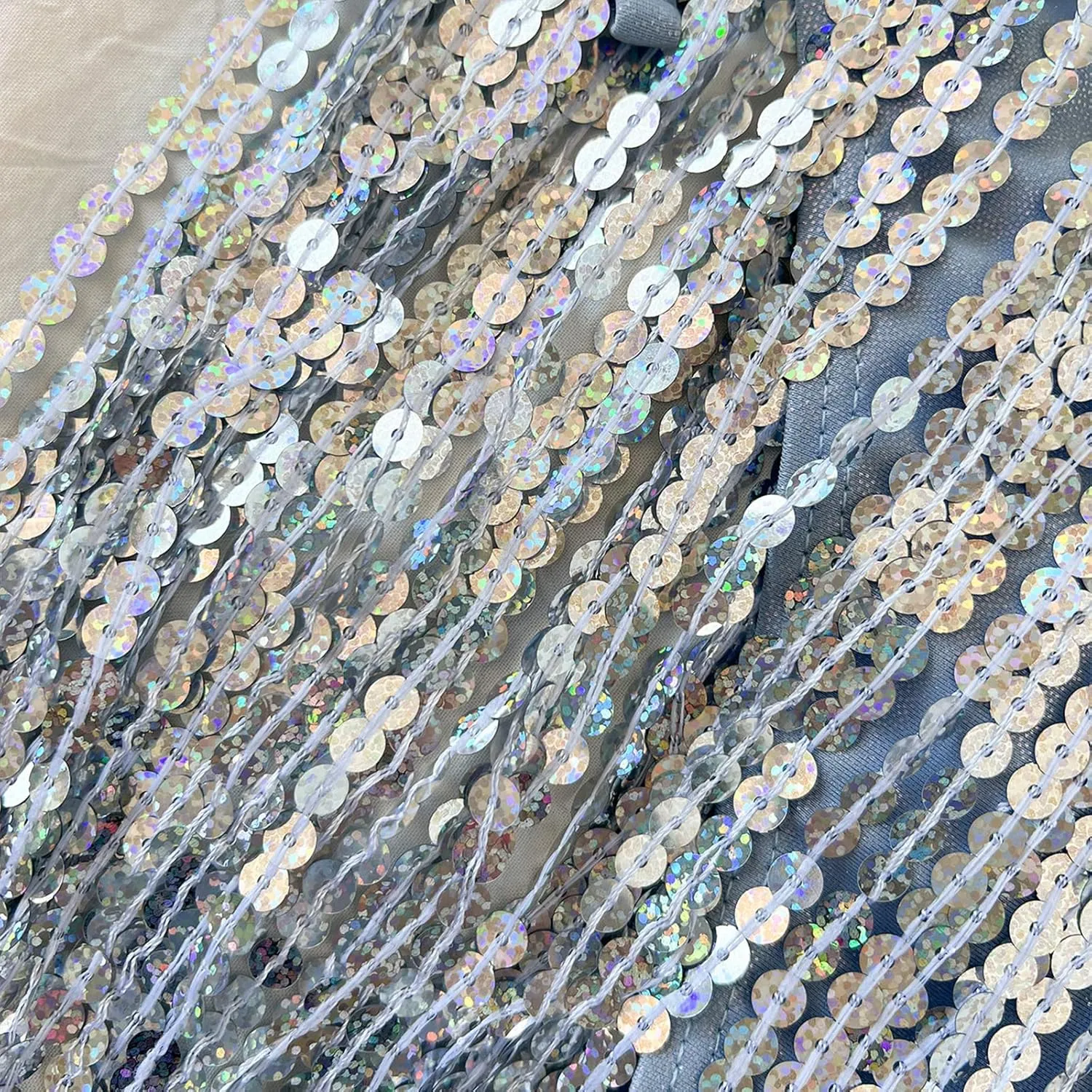Women's 3Pcs Holographic Sequin Fringe Tassel Skirt Tube Bra Top Shiny Rave Outfits Festival 80s 90s Dancewear Costume