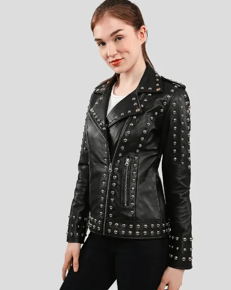 Women's Black Studded Leather Biker Jacket