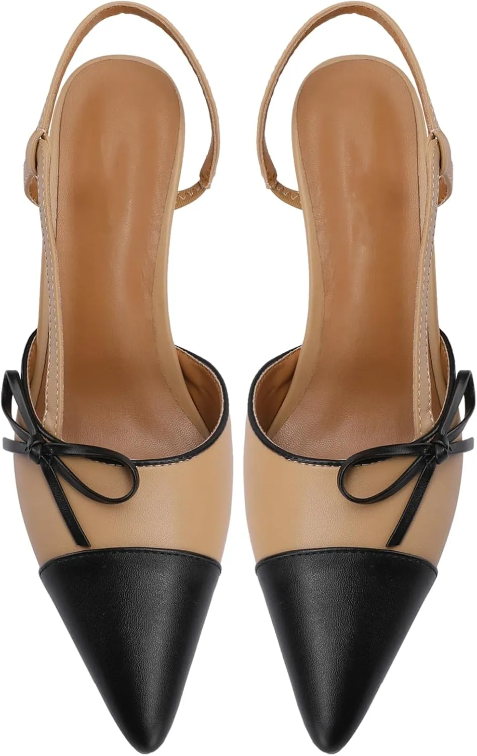 Women's Bow Tie Slingback Pumps Patchwork Stiletto Heels Pointed Toe Two-Tone Dress Party 3.35 Inch Heeled Sandals