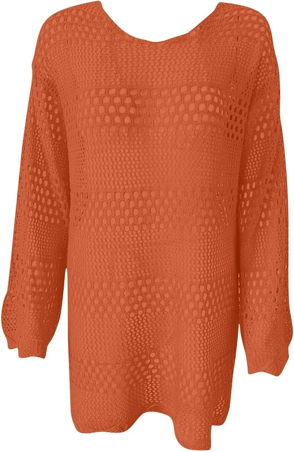 Womens Crochet Knit Swimsuit Cover Up 2025 Summer Lantern Long Sleeve See Through Hollow Out Beach Vacation Mini Dress