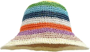 Womens Crochet Sun Hat Wide Brim Straw Woven Hat Foldable Summer Beach Cap Foldable UPF 50  UV Protection Bucket Hat