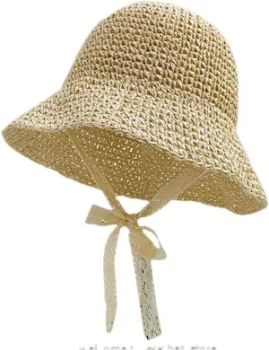 Womens Crochet Sun Hat Wide Brim Straw Woven Hat Foldable Summer Beach Cap Foldable UPF 50  UV Protection Bucket Hat