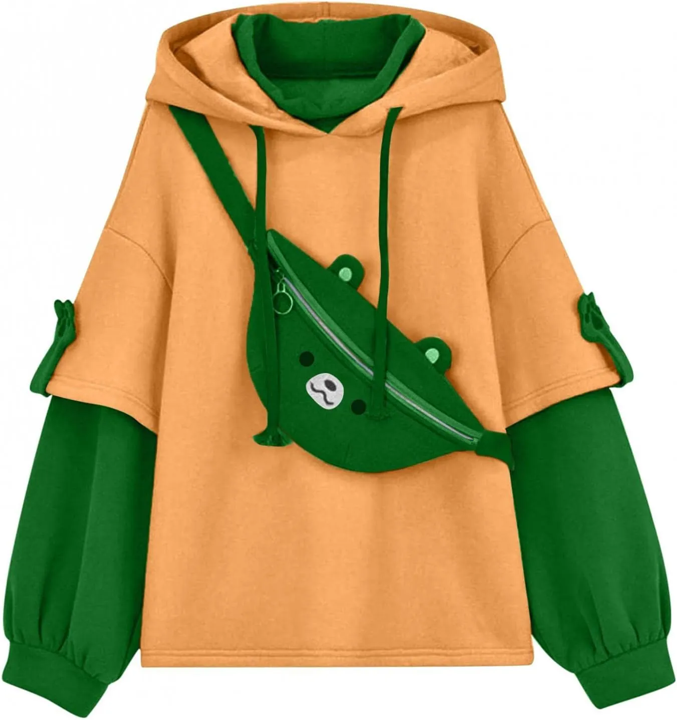 Women's Cute Hoodie for Teen Girl Brown Bear Tops Sweatshirt Splicing Hooded Shirt Personality Bag Hoodies