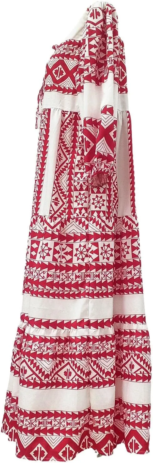 Women's Elbow Sleeve Loose Sundress Cute Flower Graphic Print Maxi Dress Casual Trendy Summer Dresses