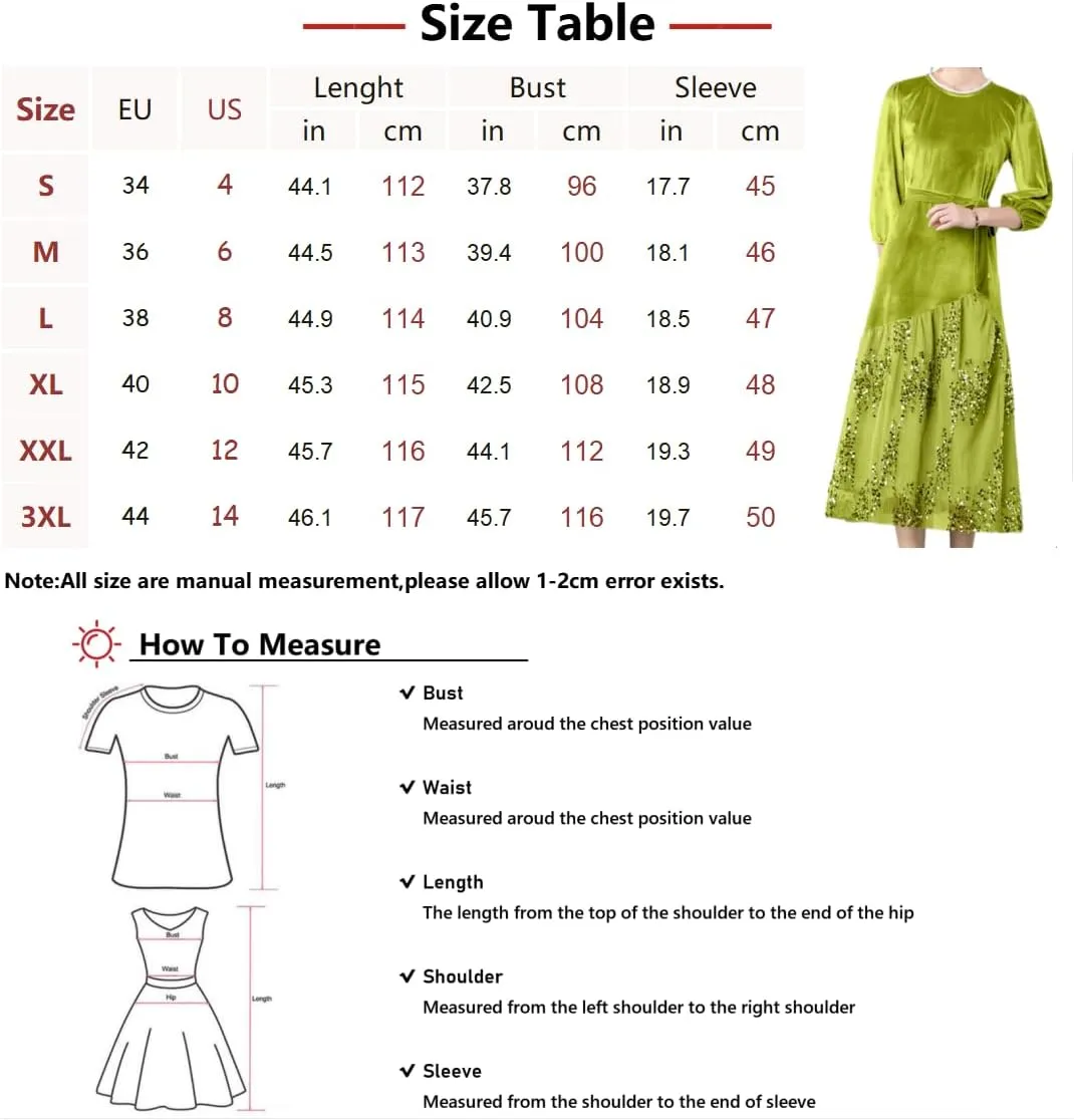 Womens Elegant Dresses Fashion 3/4 Sleeve Lace Midi Swing Dress Sequin Cocktail Party Dress Wedding Guest Dresses
