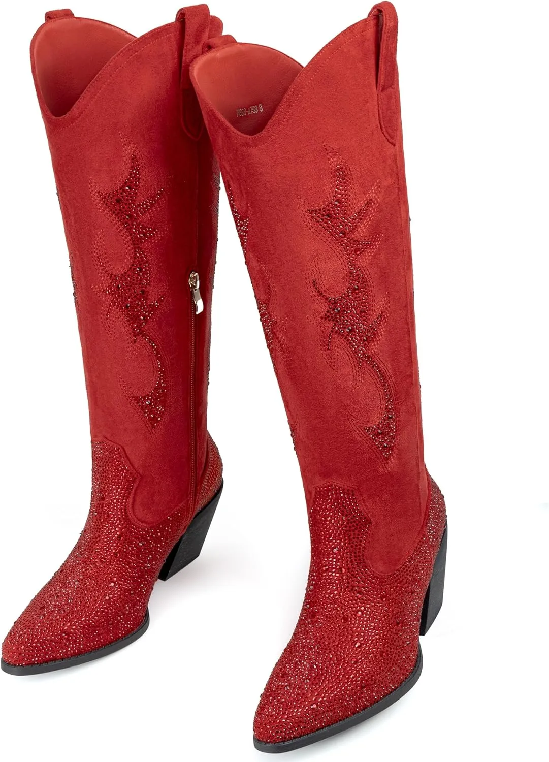 Women's Embroidered Wide Calf Western Cowgirl High Knee Boots Pull On Pointed Toe Cowboy Tall Boots for Ladies