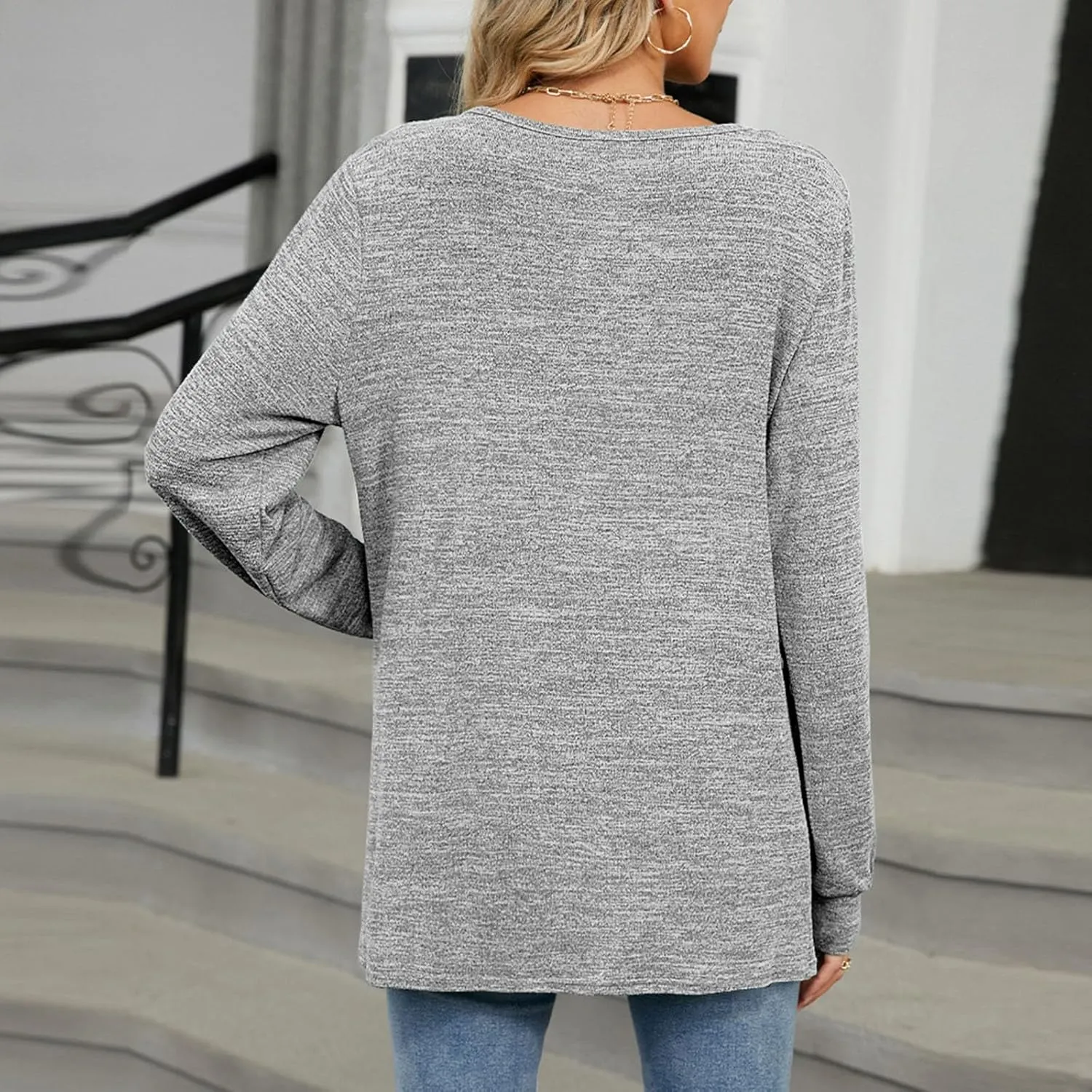 Womens Fall t Shirt Long Sleeve Front Key Hole Ruched Casual Pullover Tops Loose Fit Going Out Outfits Clothes