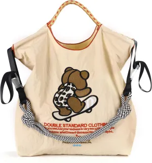 Women's fashion handbag embroidered skateboard bear nylon handbag designed for travel, beach, and birthday shopping bags (Skateboard Bear-beige-004)