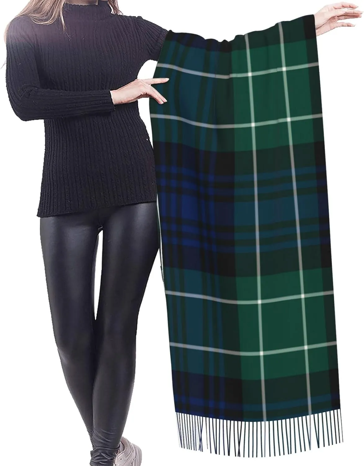 Women's Fashion Plaid Cashmere Feel with Tassel Large scarf warm party shawl Wraps