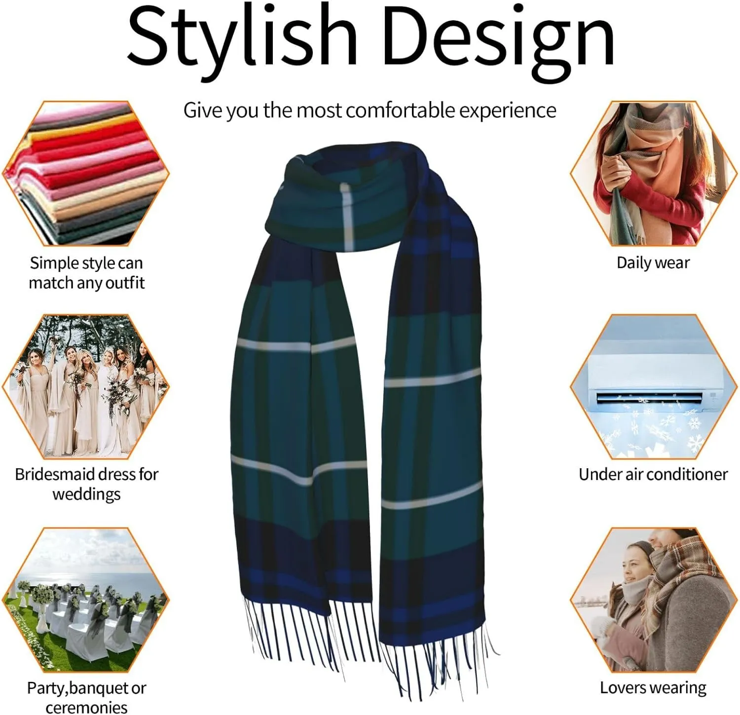 Women's Fashion Plaid Cashmere Feel with Tassel Large scarf warm party shawl Wraps