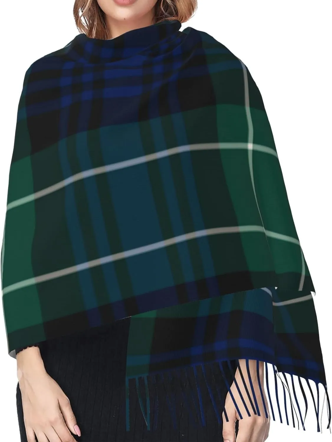 Women's Fashion Plaid Cashmere Feel with Tassel Large scarf warm party shawl Wraps