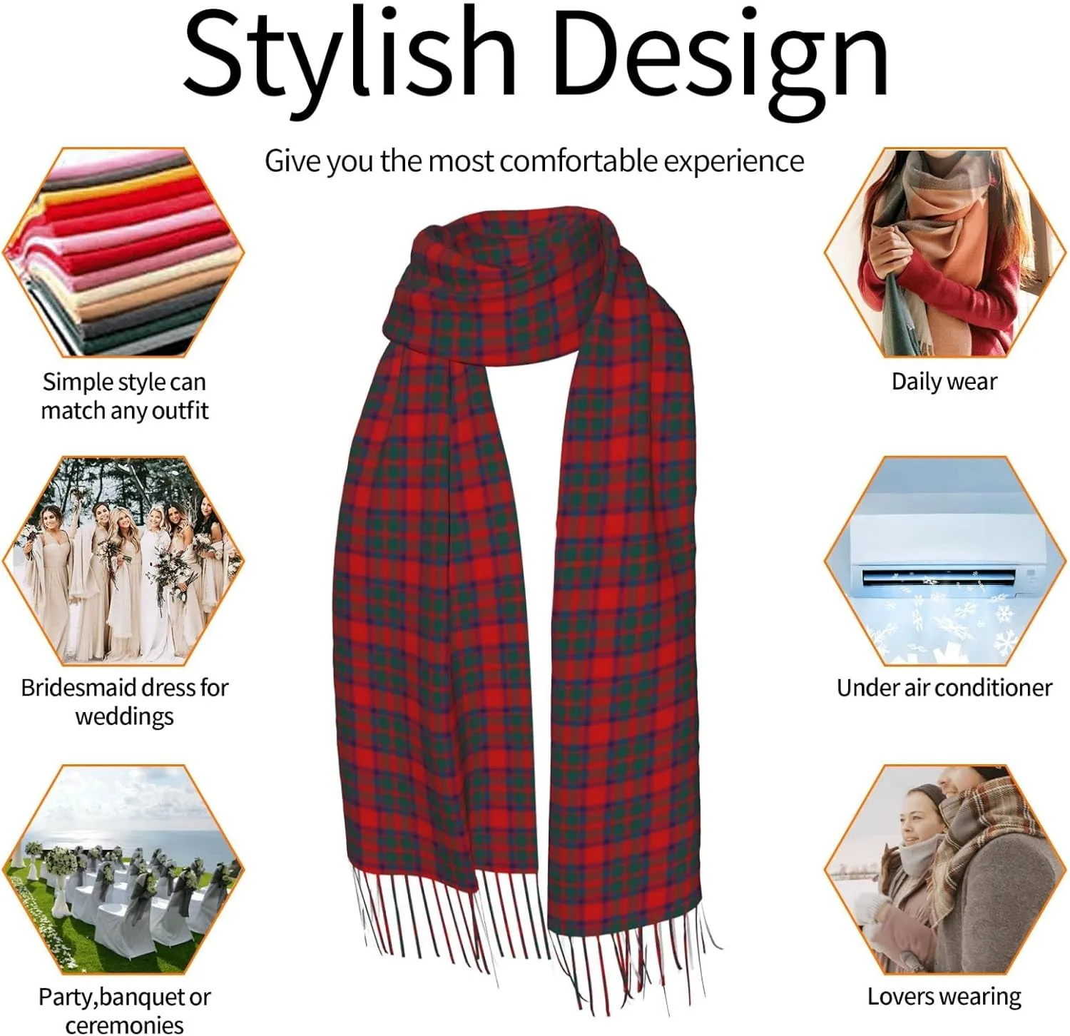 Women's Fashion Plaid Cashmere Feel with Tassel Large scarf warm party shawl Wraps