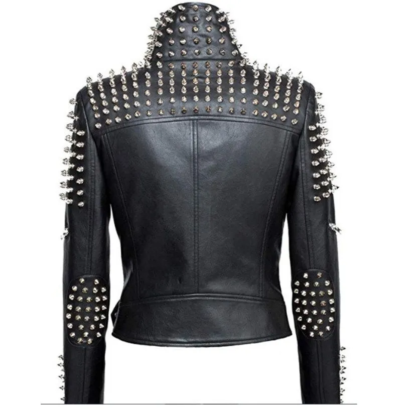 Women's Genuine Leather Studded Jacket