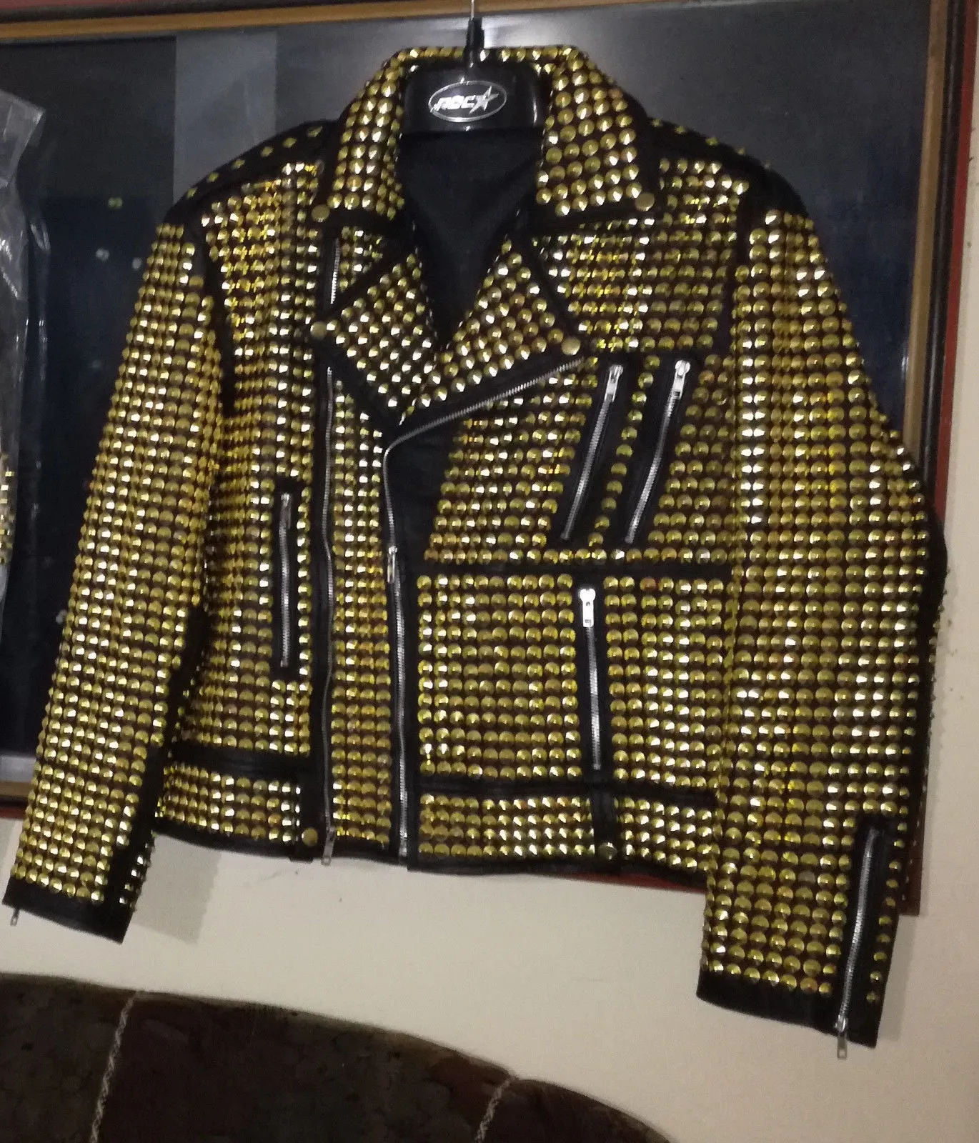 Women's Golden Studded Cowhide Leather Jacket