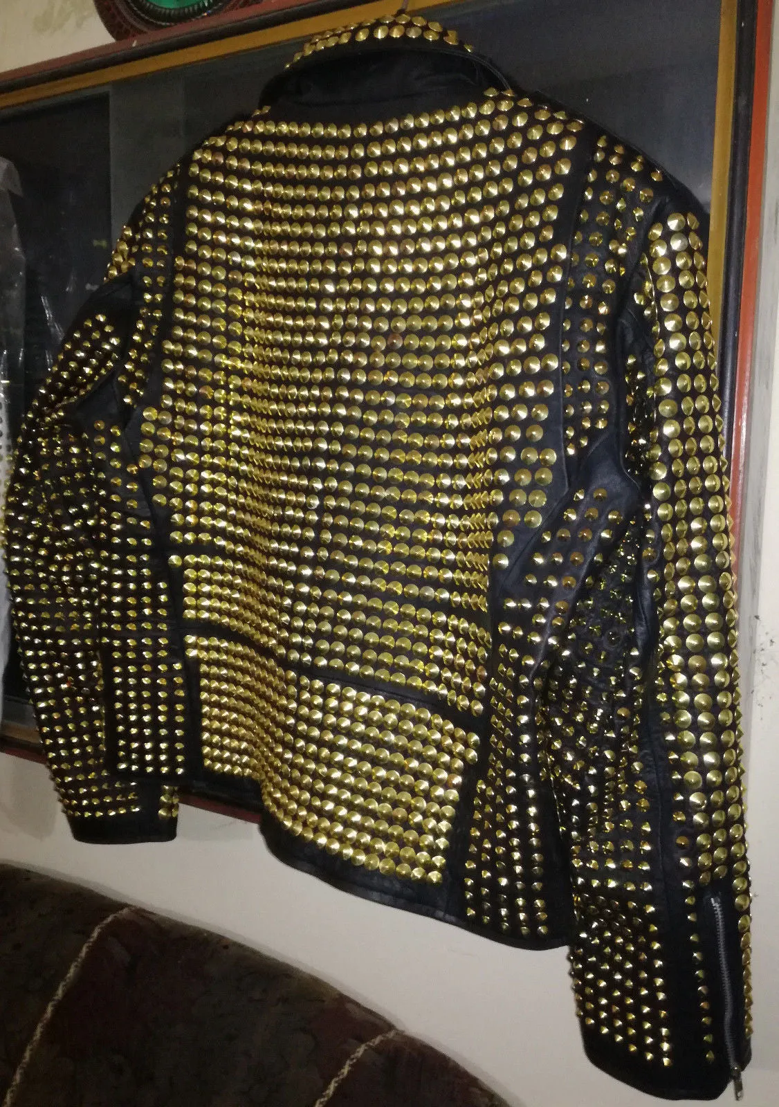 Women's Golden Studded Cowhide Leather Jacket