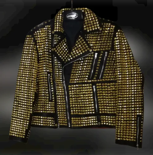 Women's Golden Studded Cowhide Leather Jacket