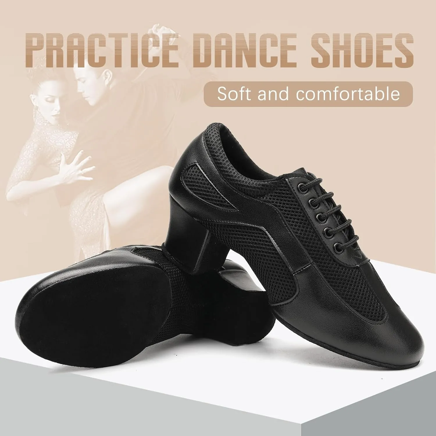 Women's Latin Dance Practice Shoes Closed Toe Ballroom Salsa Modern Dance Teaching Shoes with 2.5inch Heel
