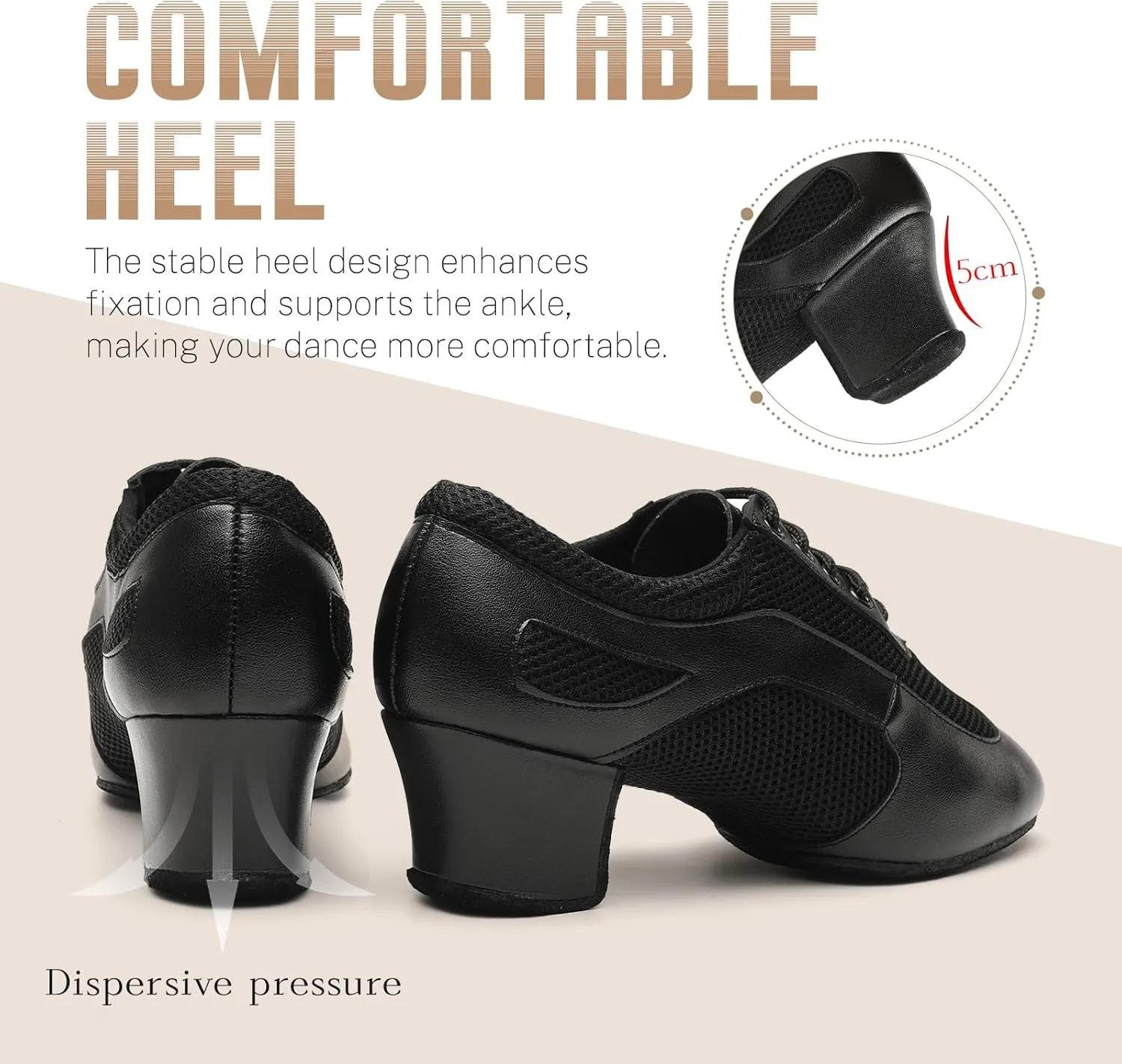 Women's Latin Dance Practice Shoes Closed Toe Ballroom Salsa Modern Dance Teaching Shoes with 2.5inch Heel