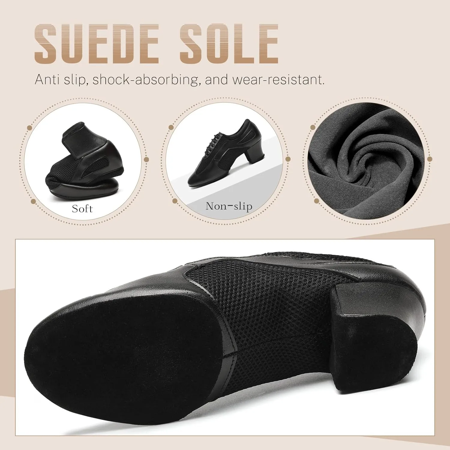 Women's Latin Dance Practice Shoes Closed Toe Ballroom Salsa Modern Dance Teaching Shoes with 2.5inch Heel