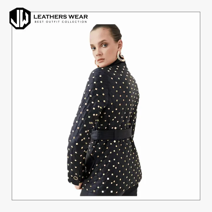Womens Leather Jacket with Studs