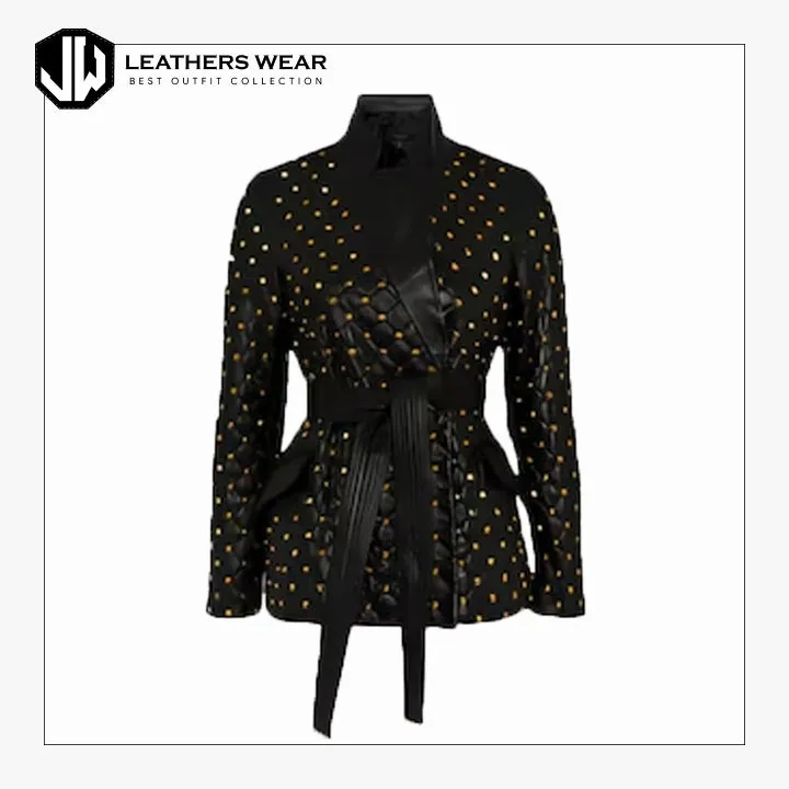 Womens Leather Jacket with Studs