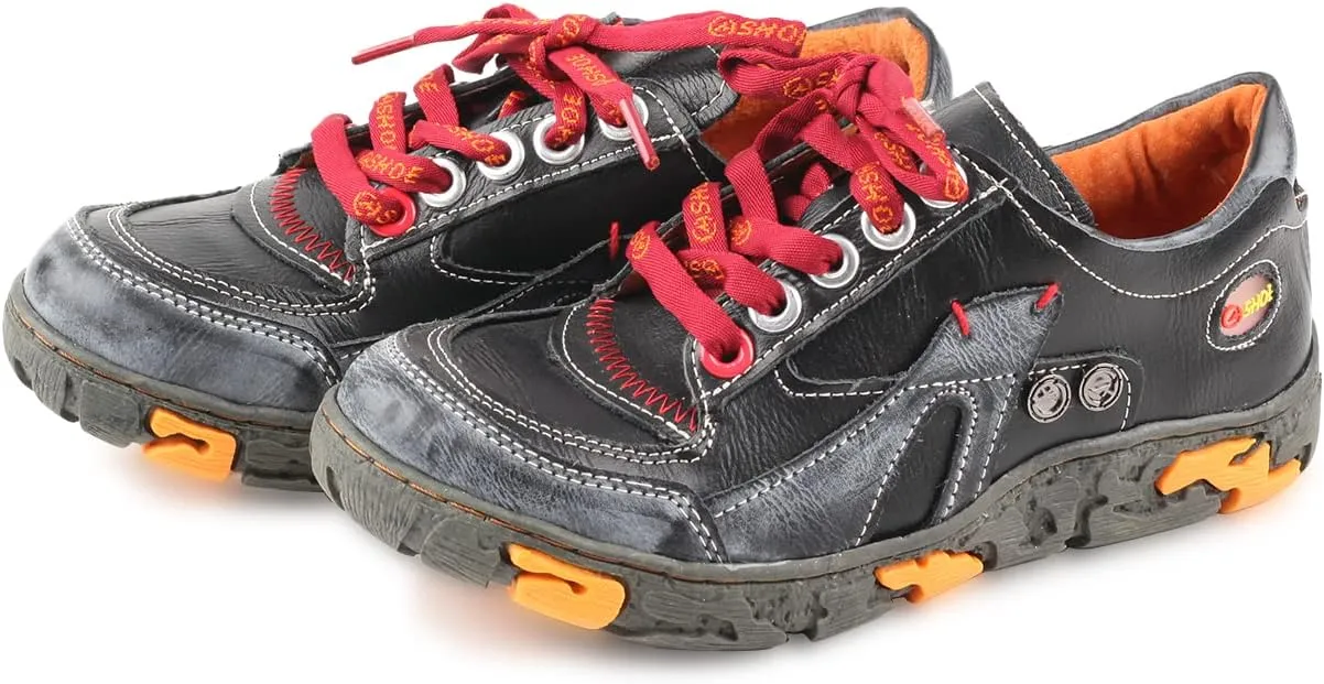 Women's Leather Patchwork Shoes Lace-Up Casual Shoes