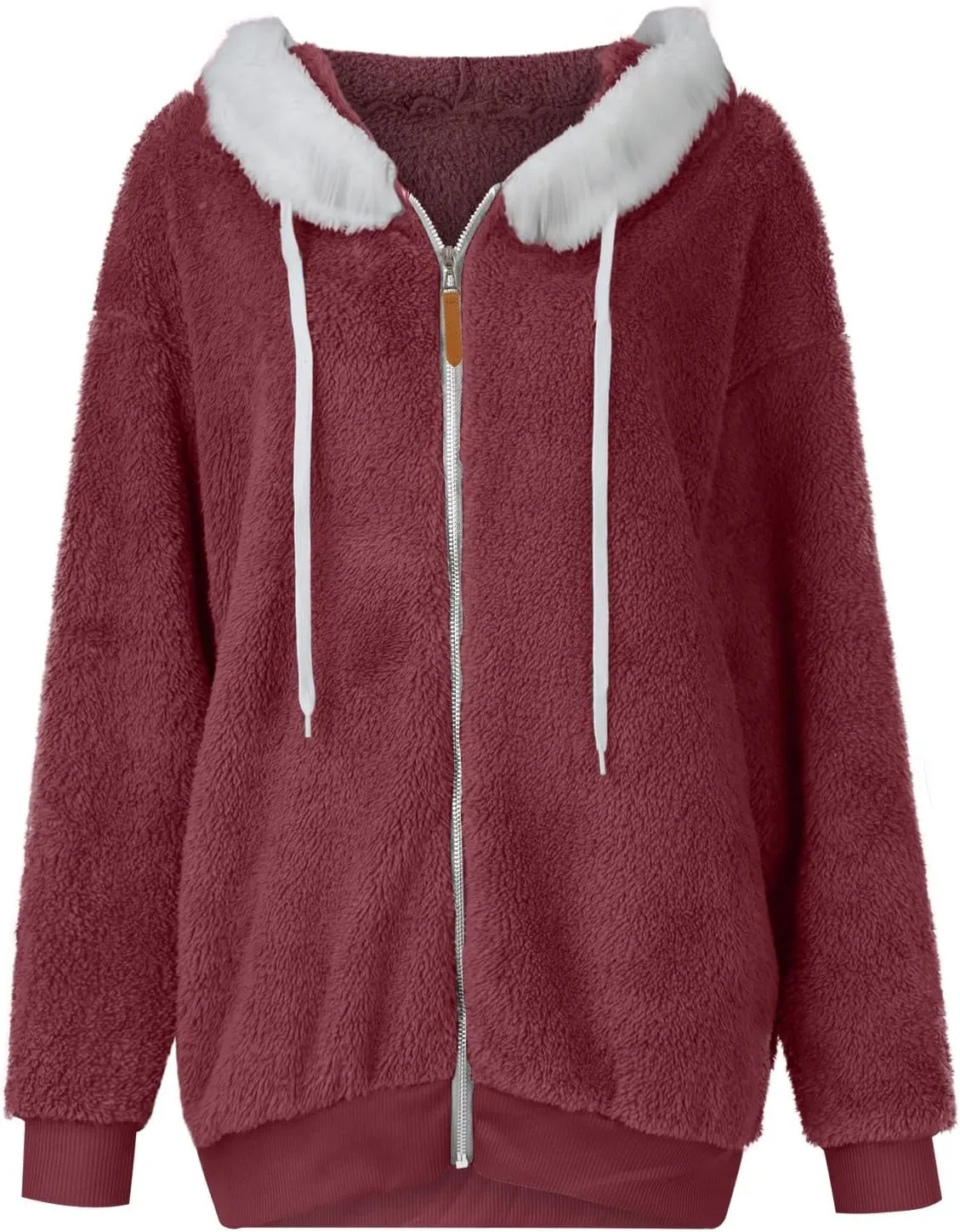 Womens Oversized Zip Up Coat Fuzzy Fleece Sherpa Jacket with Pockets Hoodie Outerwear Fall and Winter