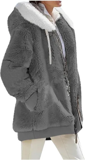 Womens Oversized Zip Up Coat Fuzzy Fleece Sherpa Jacket with Pockets Hoodie Outerwear Fall and Winter
