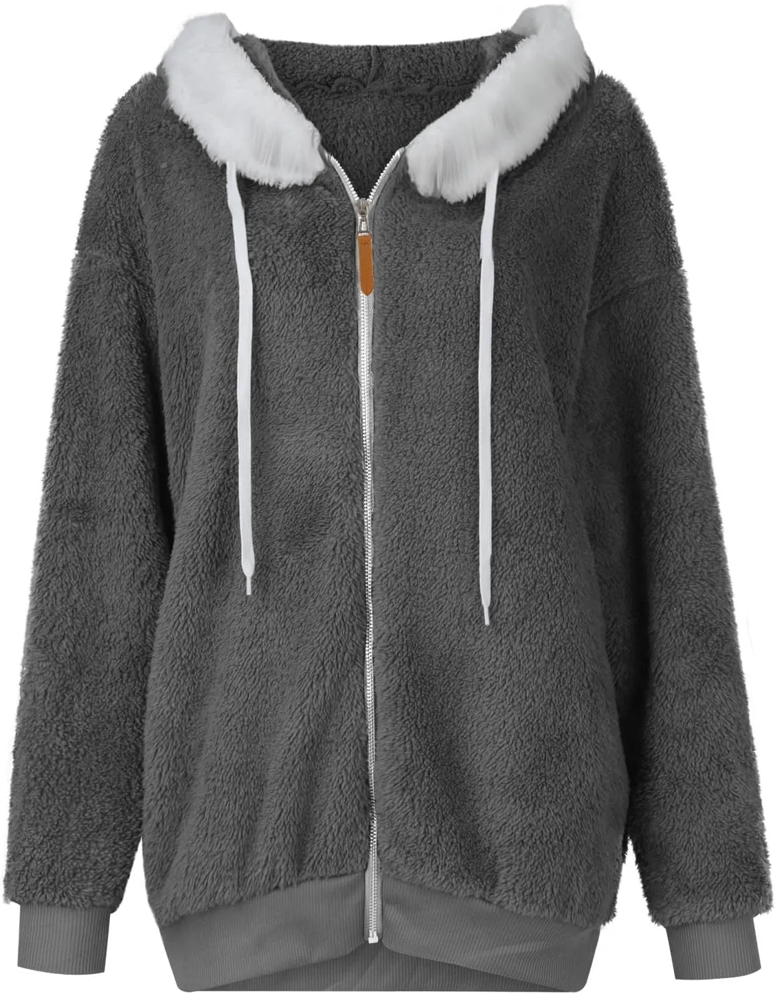 Womens Oversized Zip Up Coat Fuzzy Fleece Sherpa Jacket with Pockets Hoodie Outerwear Fall and Winter