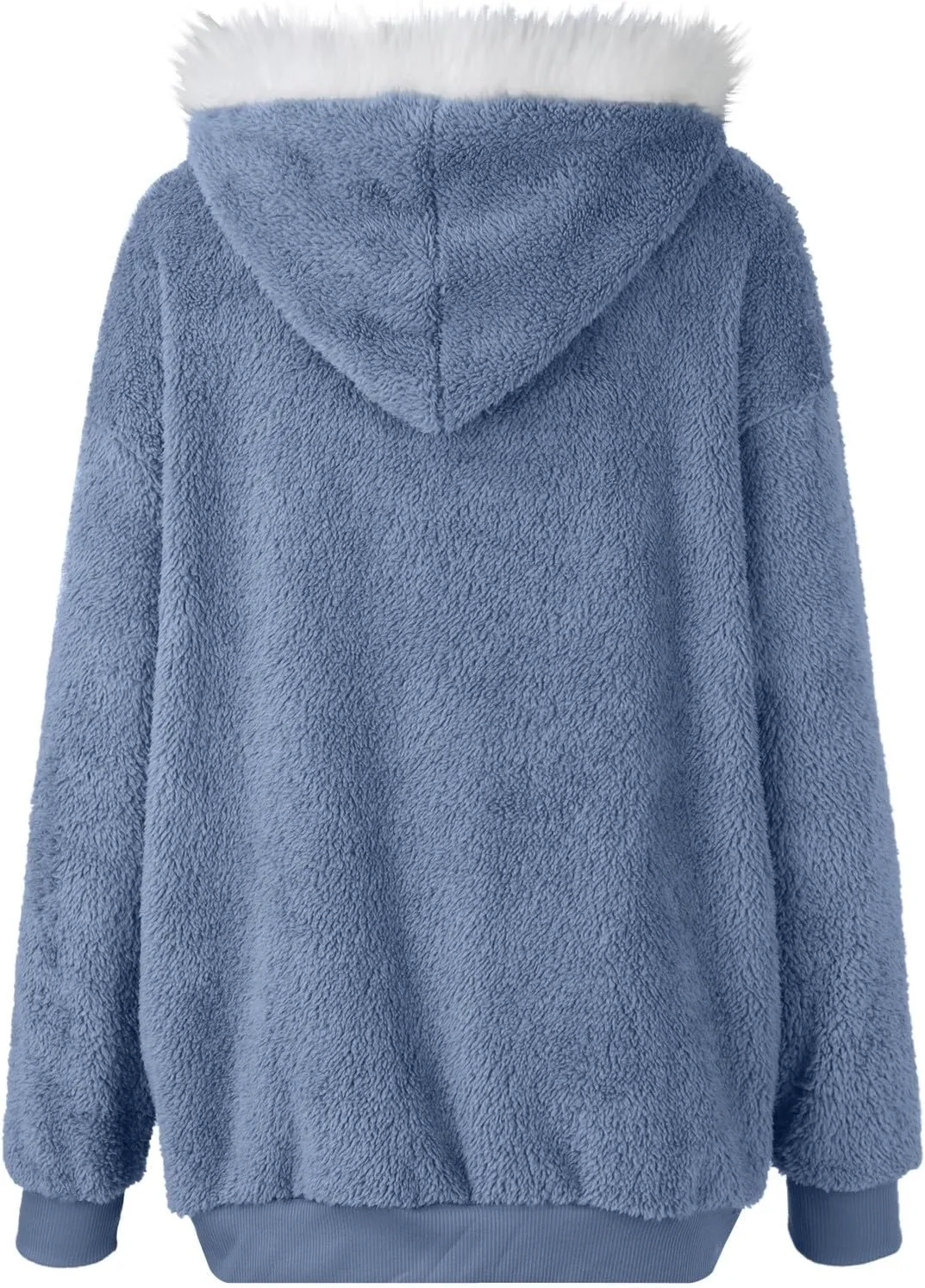 Womens Oversized Zip Up Coat Fuzzy Fleece Sherpa Jacket with Pockets Hoodie Outerwear Fall and Winter