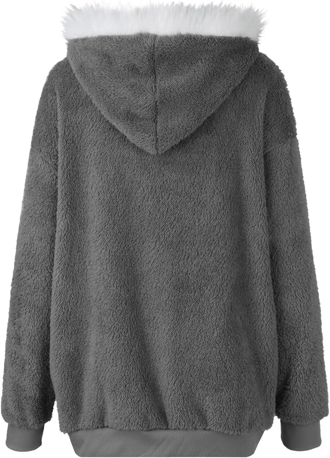 Womens Oversized Zip Up Coat Fuzzy Fleece Sherpa Jacket with Pockets Hoodie Outerwear Fall and Winter