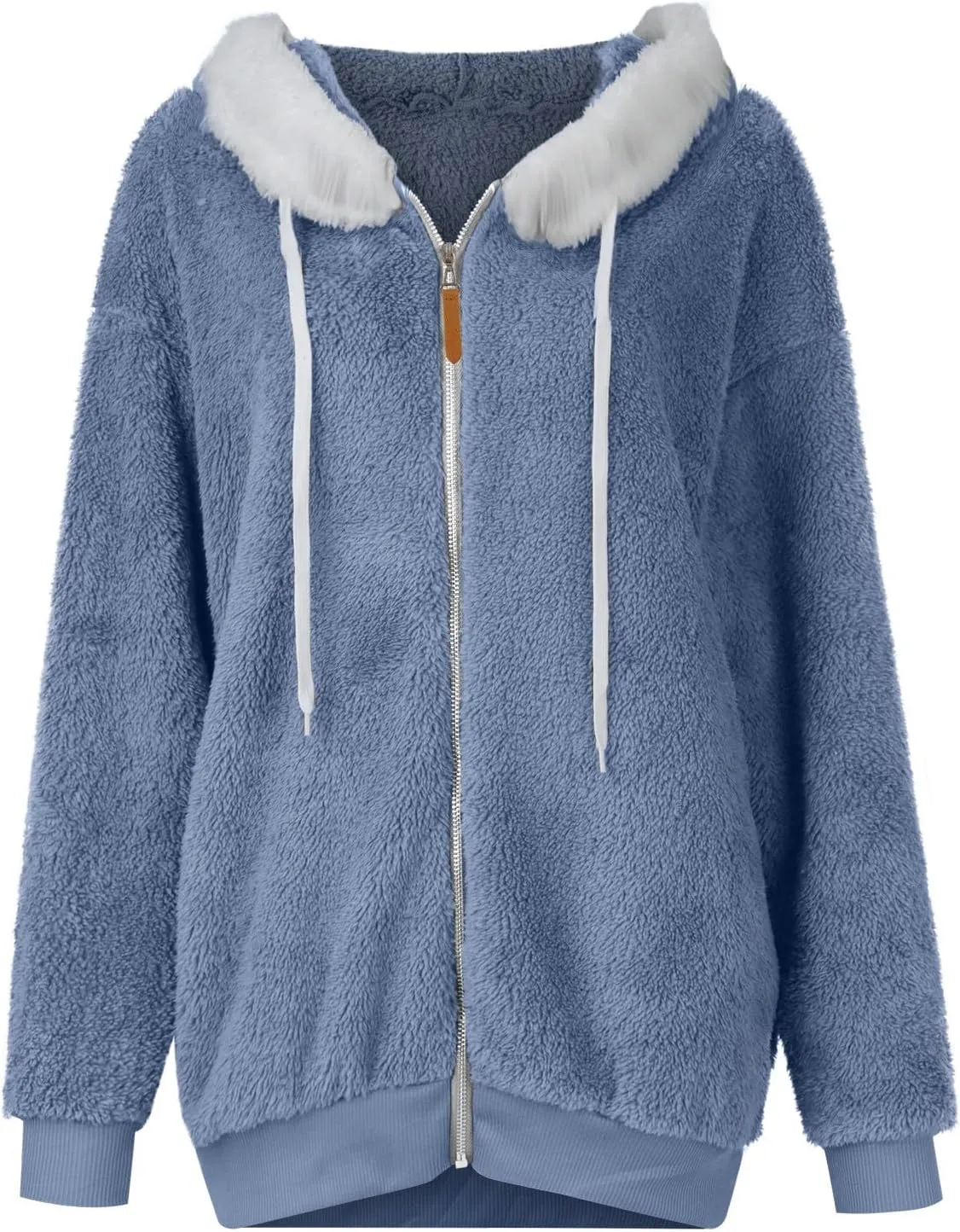Womens Oversized Zip Up Coat Fuzzy Fleece Sherpa Jacket with Pockets Hoodie Outerwear Fall and Winter