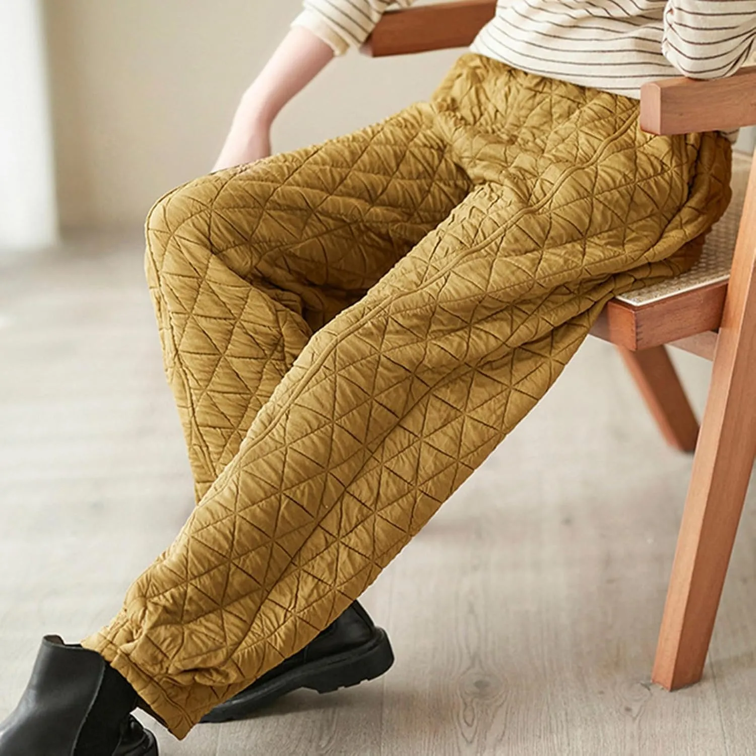 Womens Padded Quilted Sweat Pants Fall Winter Warm Casual Baggy Skinny Pants Solid Elastic Waist Lounge Trousers