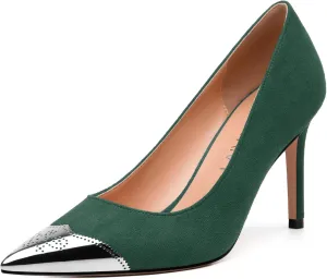 Women's Pumps, Silver Metallic Patchwork Closed Toe Stiletto Heels, Fashion Slip On High Heel Shoes for Women