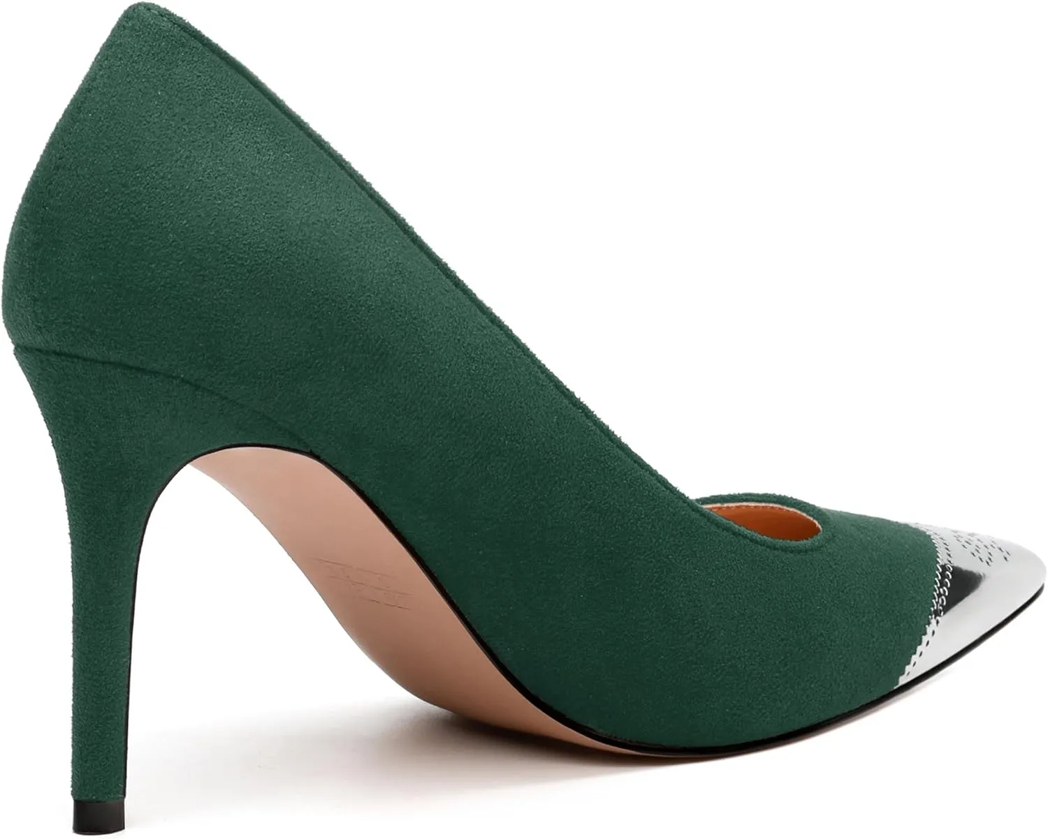 Women's Pumps, Silver Metallic Patchwork Closed Toe Stiletto Heels, Fashion Slip On High Heel Shoes for Women