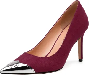 Women's Pumps, Silver Metallic Patchwork Closed Toe Stiletto Heels, Fashion Slip On High Heel Shoes for Women