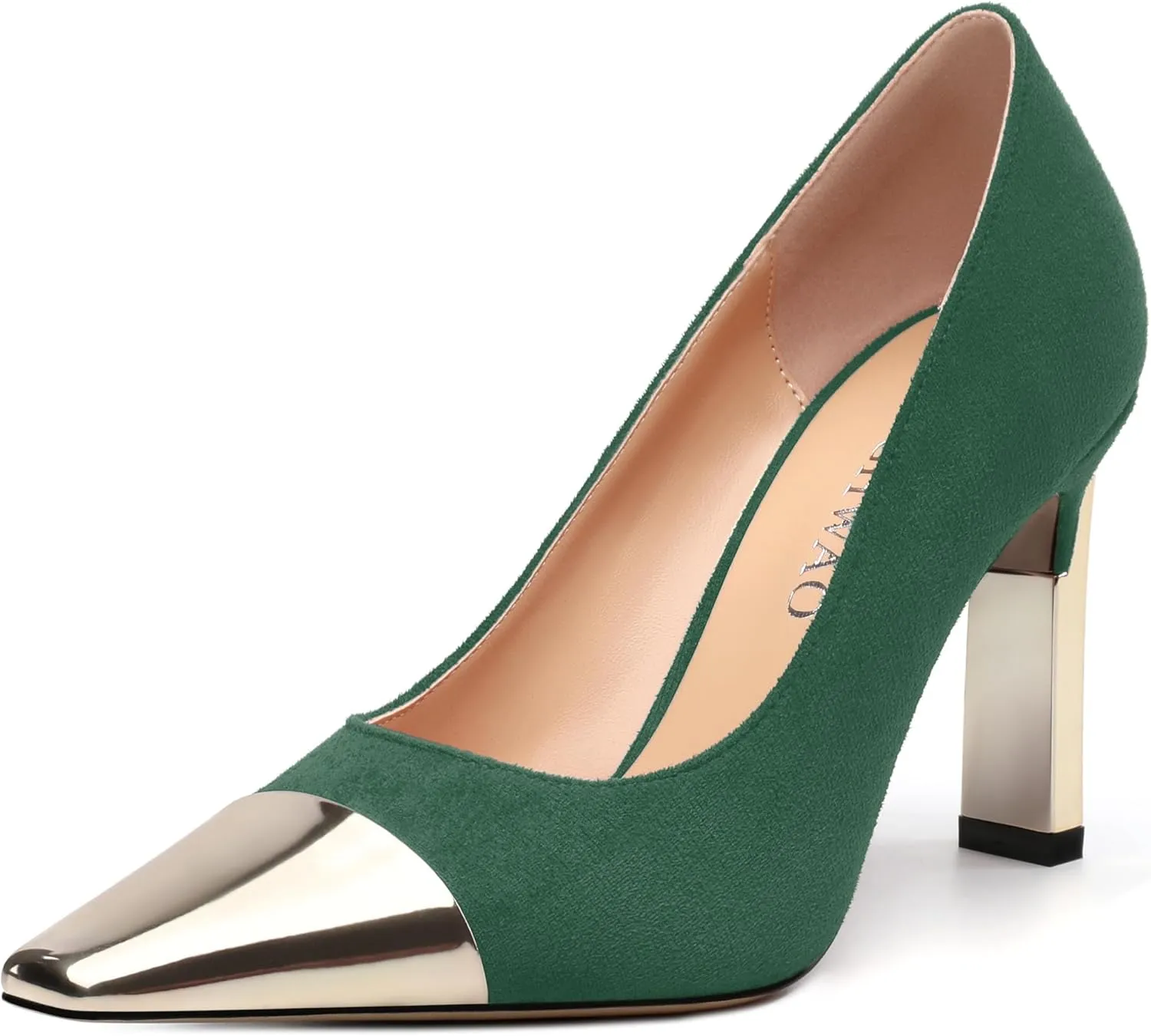 Women's Pumps, Square Toe High Heels, Fashion Patchwork Color Slip On Chunky Heel Shoes for Women