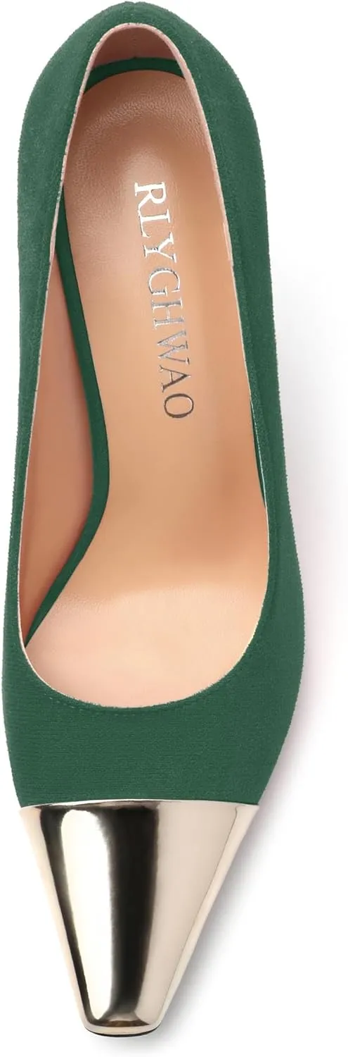 Women's Pumps, Square Toe High Heels, Fashion Patchwork Color Slip On Chunky Heel Shoes for Women