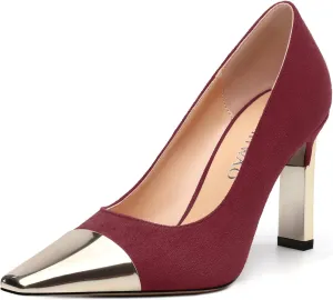 Women's Pumps, Square Toe High Heels, Fashion Patchwork Color Slip On Chunky Heel Shoes for Women