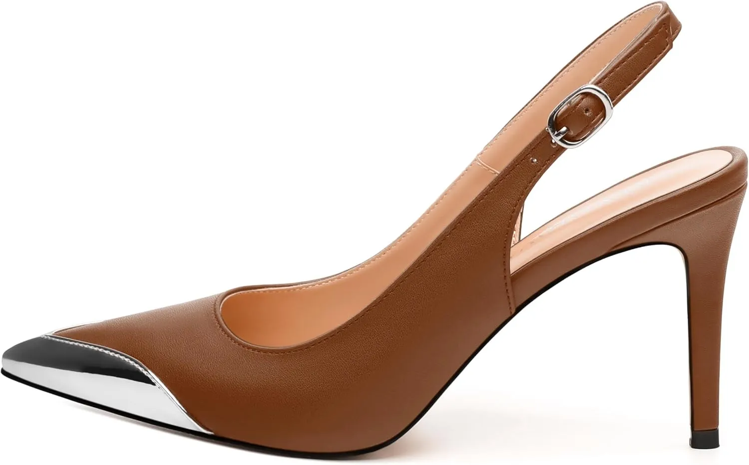 Women's Pumps, Two Toned Patchwork Pointed Toe Stiletto High Heels, Fashion Slingback Buckle Pumps, Daily Working Party Shoes for Women