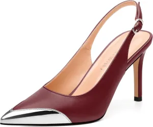 Women's Pumps, Two Toned Patchwork Pointed Toe Stiletto High Heels, Fashion Slingback Buckle Pumps, Daily Working Party Shoes for Women