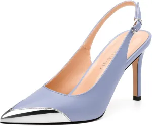 Women's Pumps, Two Toned Patchwork Pointed Toe Stiletto High Heels, Fashion Slingback Buckle Pumps, Daily Working Party Shoes for Women