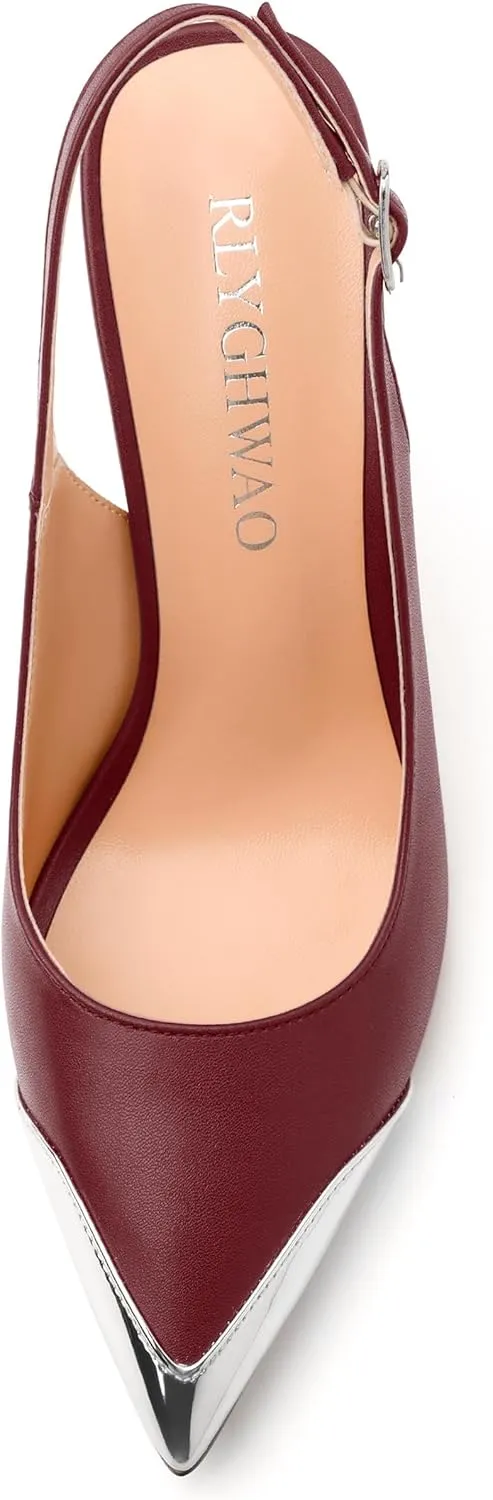 Women's Pumps, Two Toned Patchwork Pointed Toe Stiletto High Heels, Fashion Slingback Buckle Pumps, Daily Working Party Shoes for Women