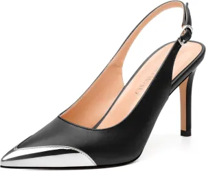 Women's Pumps, Two Toned Patchwork Pointed Toe Stiletto High Heels, Fashion Slingback Buckle Pumps, Daily Working Party Shoes for Women