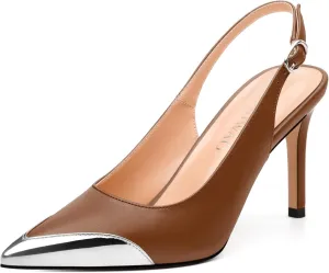 Women's Pumps, Two Toned Patchwork Pointed Toe Stiletto High Heels, Fashion Slingback Buckle Pumps, Daily Working Party Shoes for Women