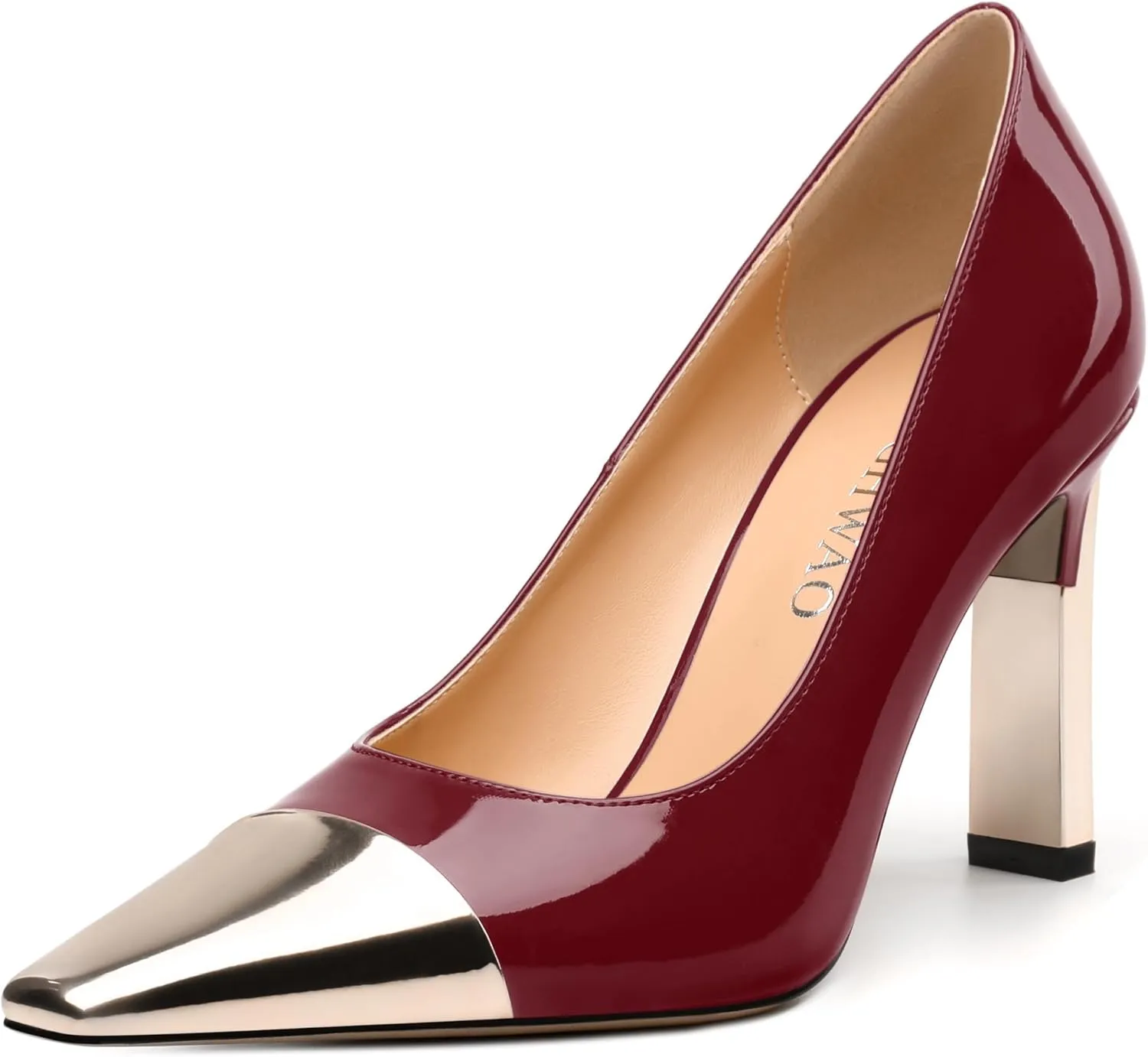 Women's Pumps, Two Toned Patchwork Square Closed Toe High Heels, Fashion Slip On Daily Dressy Shoes for Women