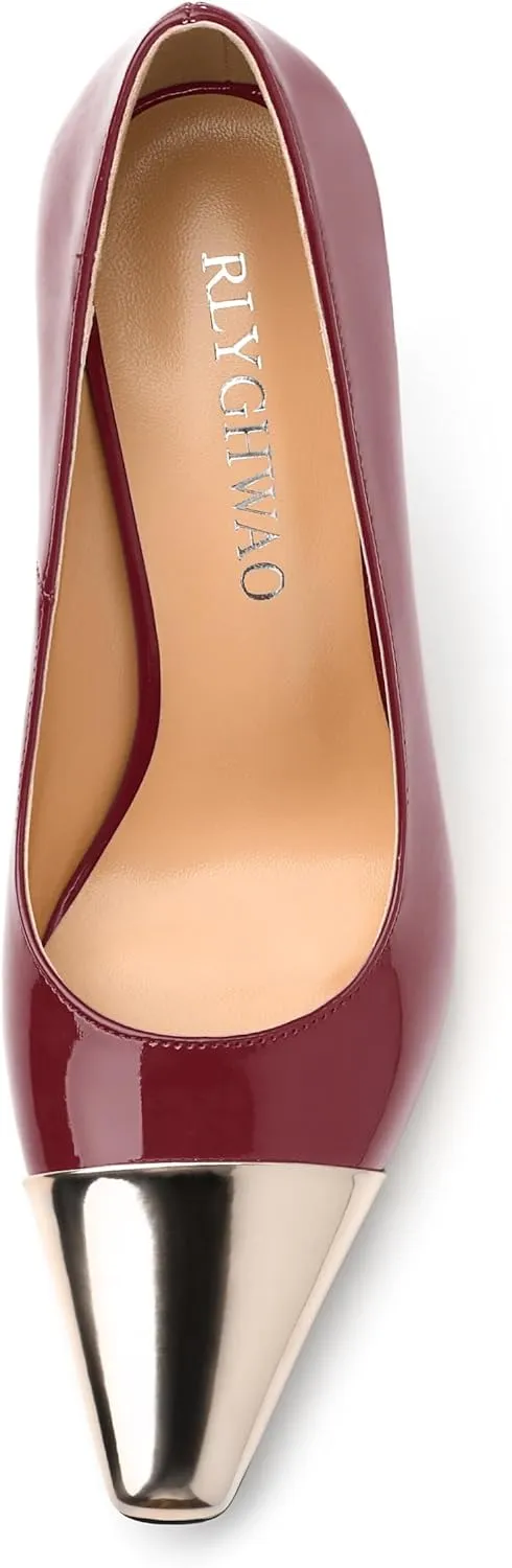 Women's Pumps, Two Toned Patchwork Square Closed Toe High Heels, Fashion Slip On Daily Dressy Shoes for Women