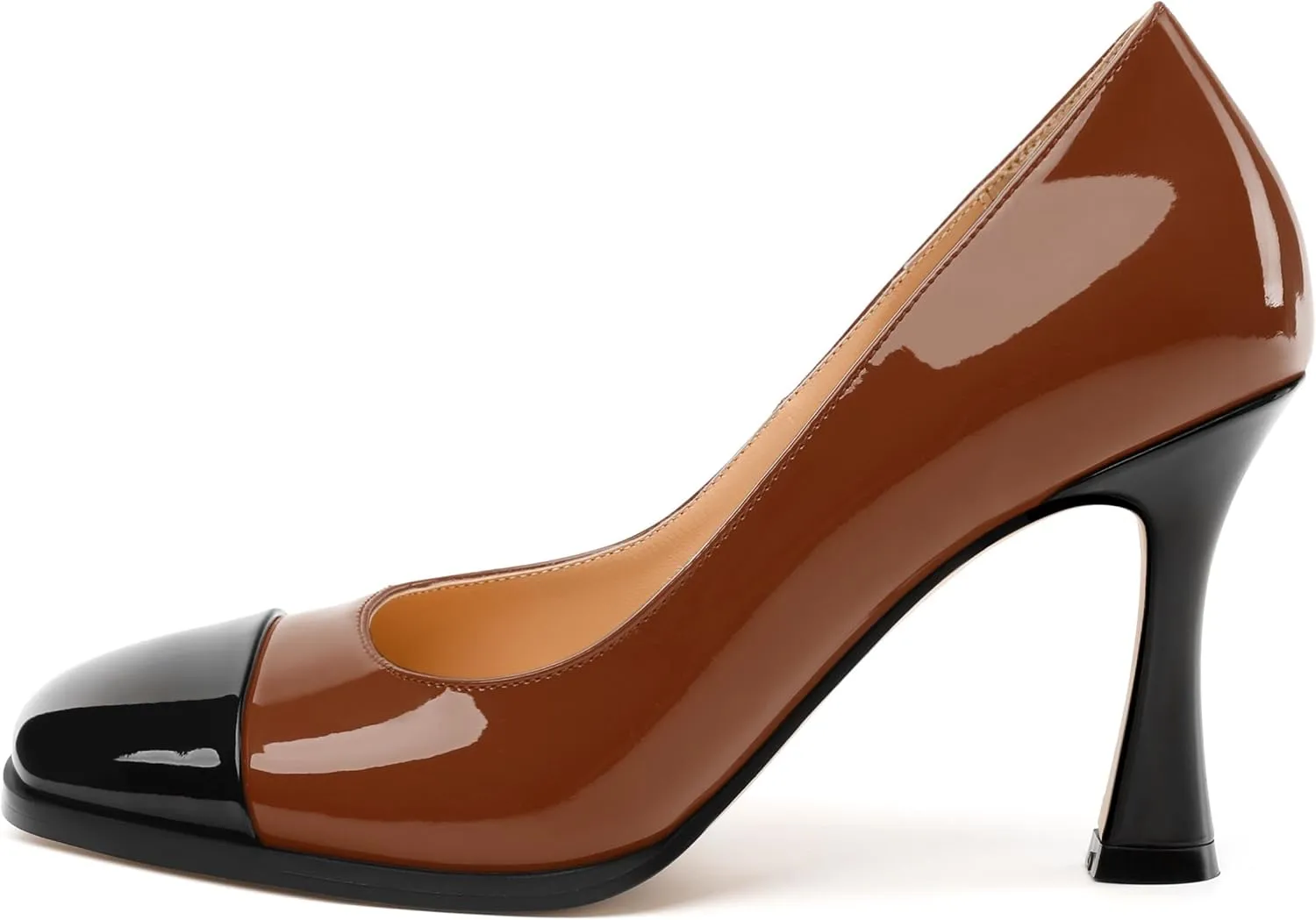Women's Pumps, Two Toned Patchwork Square Closed Toe High Heels, Fashion Slip On Daily Dressy Shoes for Women